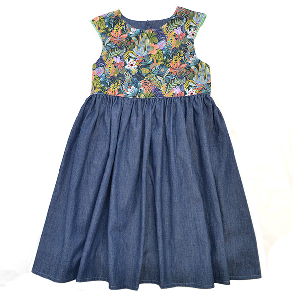 Girls Dress | Denim and Emerald