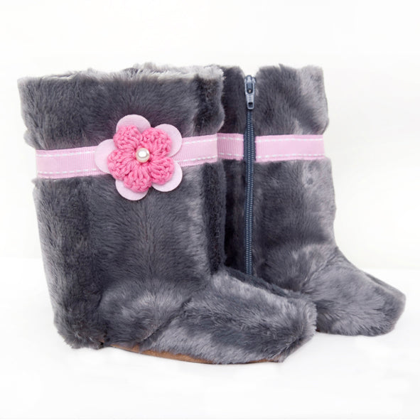 Girls - Grey Fur with Pink Flower