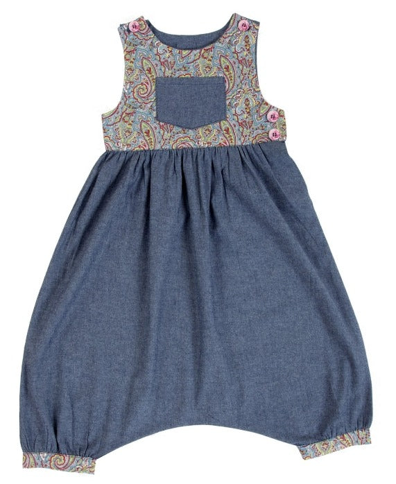 Girls Playsuit | Denim and Paisley