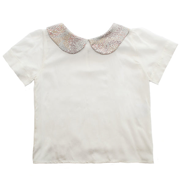 Girls Blouse | Cream and Pink Fish Swirl Collar