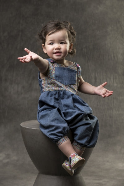 Girls Playsuit | Denim and Paisley