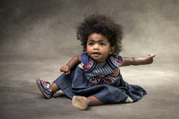 Girls Dress | Denim and Blue Wax Cloth