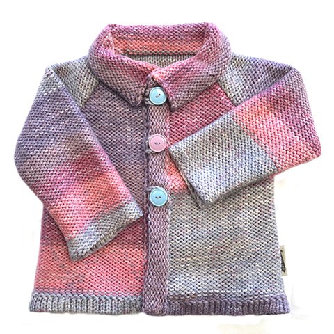 Winter Jersey / Girls - Mauve/ Sky Blue Knitted Cardigan