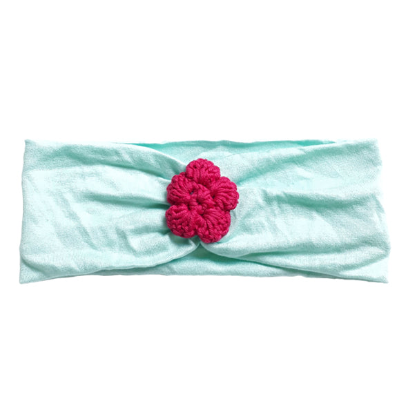 Headband / Girls - Aqua with Bright Pink Flower