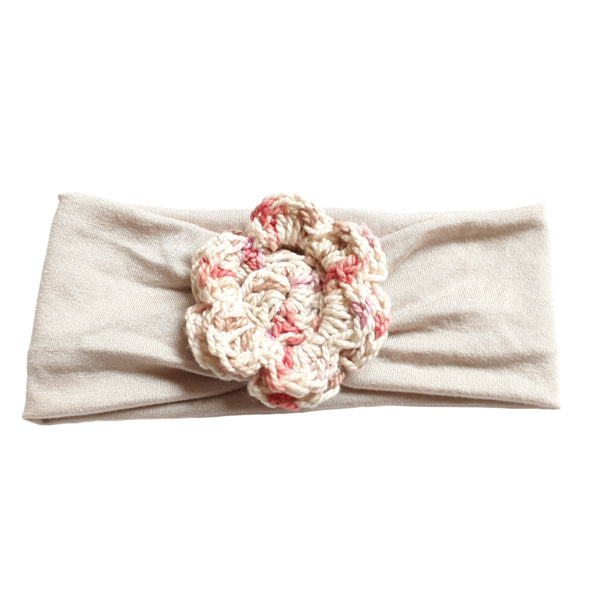 Headband / Girls - Cream with Mottled Pink Flower