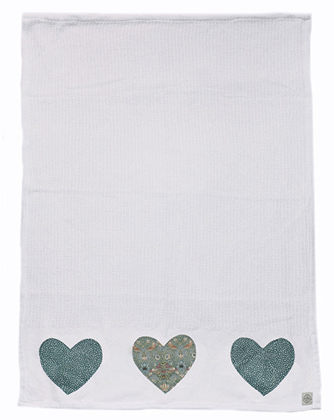 Cotton Blanket / Unisex - Green Bird Hearts