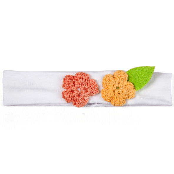 Headband / Girls - White with Coral and Orange Flowers