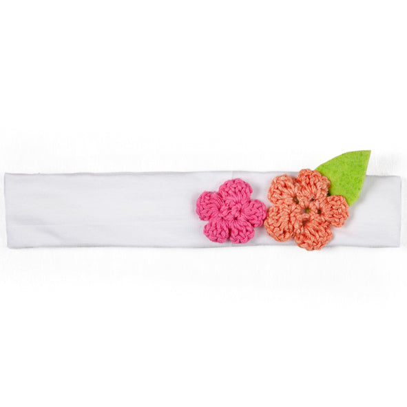 Headband / Girls - White with Pink and Coral Flowers