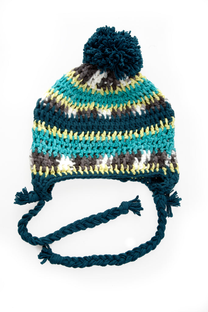 Beanies / Unisex - Lime and Teal Stripe