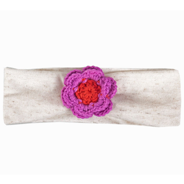 Headband / Girls - Cream with Lilac and Red Flower
