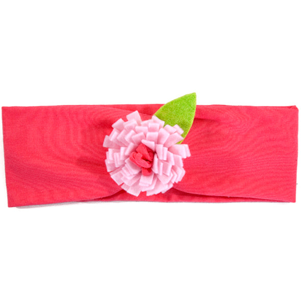 Headband / Girls - Bright Pink with Light Pink Flower
